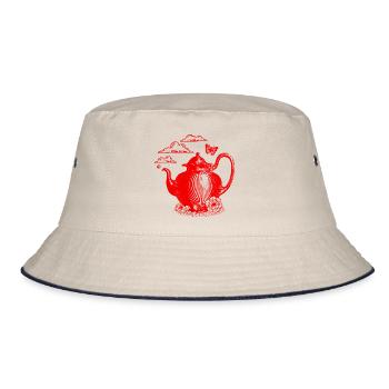 Rote Teekanne Vintage - Bucket Hat - Natur/Navy - Vorne