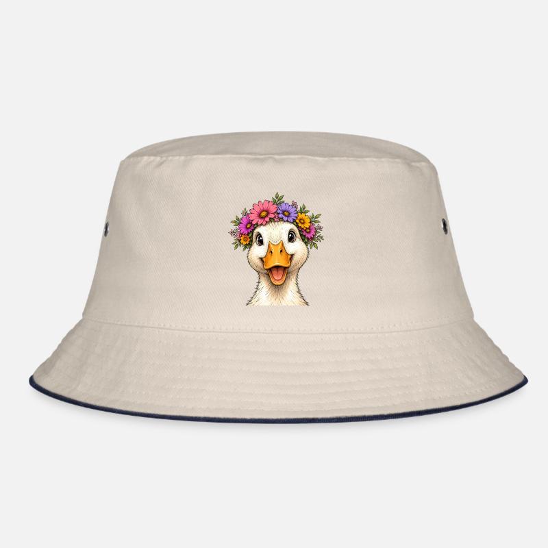Canard décoré de fleurs - Bob - blanc cassé/bleu marine