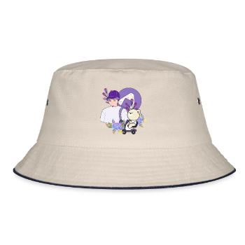 Onigiri Snack & Bär auf dem Elektroroller - Bucket Hat - Natur/Navy - Vorne