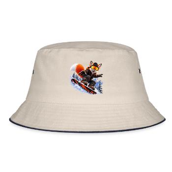 Snowboard Fuchs – Winter Sport Tier - Bucket Hat - Natur/Navy - Vorne