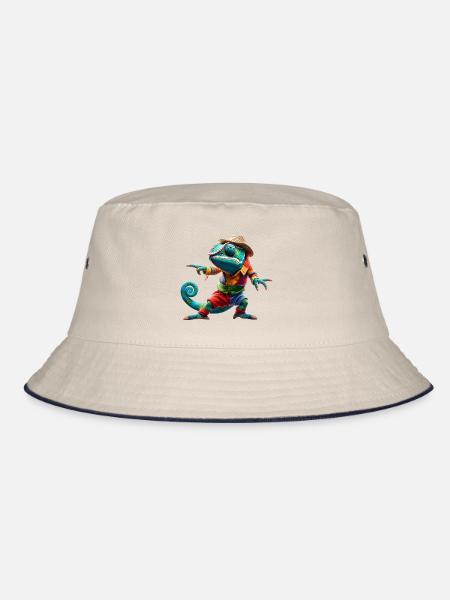 Buntes Chamäleon im Outfit – Lustiges Tierdesign - Bucket Hat - Natur/Navy