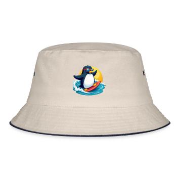 Cool Surfing Penguin Summer Beach Design - Bucket Hat - Natur/Navy - Vorne