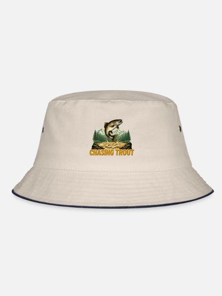 Forellenjagd – Vintage Fliegenfischen im Bergfluss - Bucket Hat - Natur/Navy