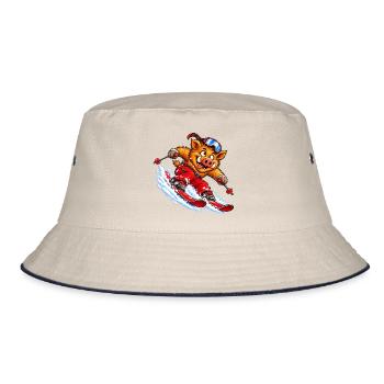 Pistensau - Lustiges skifahrendes Wildschwein - Bucket Hat - Natur/Navy - Vorne