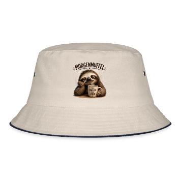 Morgenmuffel Sloth mit Kaffee - Bucket Hat - Natur/Navy - Vorne