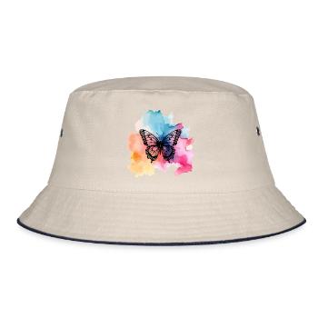 Bunter Schmetterling - Bucket Hat - Natur/Navy - Vorne