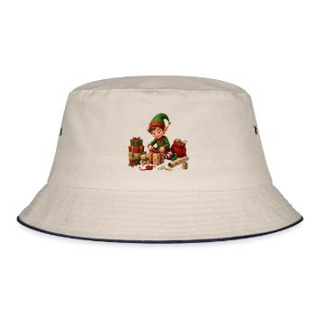 Elfen, der Weihnachten und Geschenke einpackt - Bucket Hat - Natur/Navy - Vorne