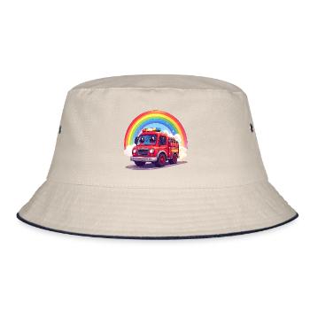 Kawaii Feuerwehr mit Regenbogen und Rauch Shirt - Bucket Hat - Natur/Navy - Vorne