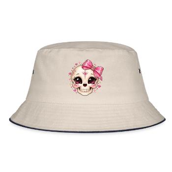 Glitzernder Kristallskull mit Schleife - Bucket Hat - Natur/Navy - Vorne