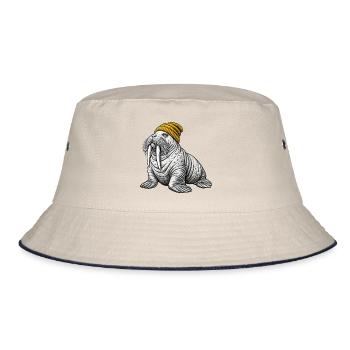 Walross mit Gelber Mütze - Bucket Hat - Natur/Navy - Vorne