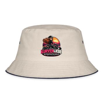 Kurvenliebe Motorradfahrerin Sunset - Bucket Hat - Natur/Navy - Vorne