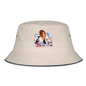 Schicke Wissenschaftlerin im Labor - Bucket Hat - Natur/Navy - Vorne