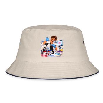 Wissenschaftler lächelt im farbenfrohen Labor - Bucket Hat - Natur/Navy - Vorne
