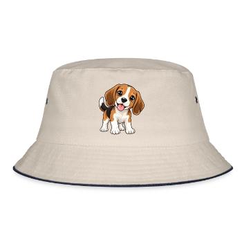 Beagle Kawaii Style – Süßer Spürhund - Bucket Hat - Natur/Navy - Vorne