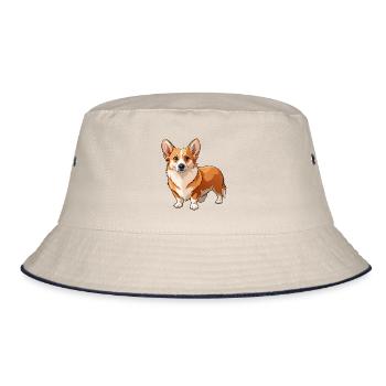 Walisischer Corgi-Hund - Bucket Hat - Natur/Navy - Vorne