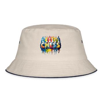 Schach mit Figuren, Farbe, schwarzem Rand - Bucket Hat - Natur/Navy - Vorne
