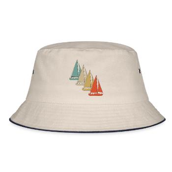 Retro Vintage Style Segeln Segelboot Segelschiff - Bucket Hat - Natur/Navy - Vorne