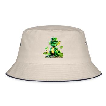 Cute St. Patrick's Day Dragon with Clover. - Bucket Hat - ecru/navy - Front