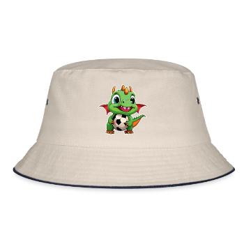 02 Baby Drache mit Fussball Kinderbild lustig - Bucket Hat - Natur/Navy - Vorne