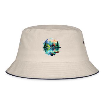 Serene Landscape Calm Tranquil Nature Outdoors - Bucket Hat - ecru/navy - Front