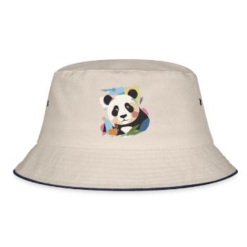 Fröhlicher Panda in moderner Collage-Optik - Bucket Hat - Natur/Navy - Vorne