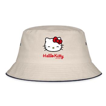 Hello Kitty Lächelnd Mit Hello Kitty Schriftzug - Bucket Hat - Natur/Navy - Vorne