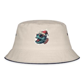 Piranha Fische Weihnachten Lustig - Bucket Hat - Natur/Navy - Vorne