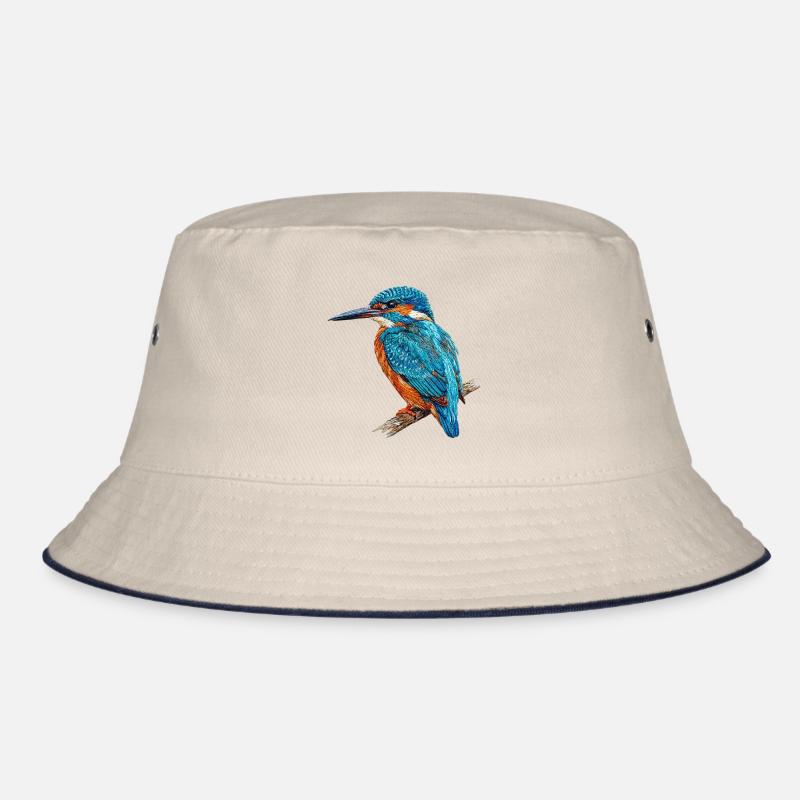 Embroidered kingfisher stylish natural (printed) Bucket Hat