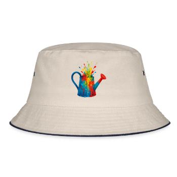 Watering Can Splash Watercolor Painting Gardening - Bucket Hat - ecru/navy - Front