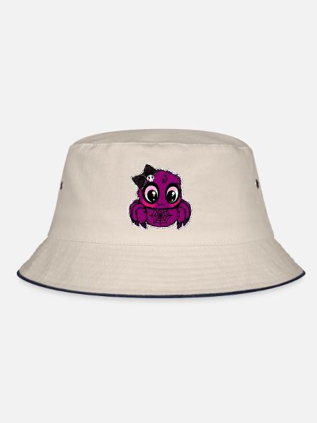Lila Panda mit Spinnenweb - Bucket Hat - Natur/Navy