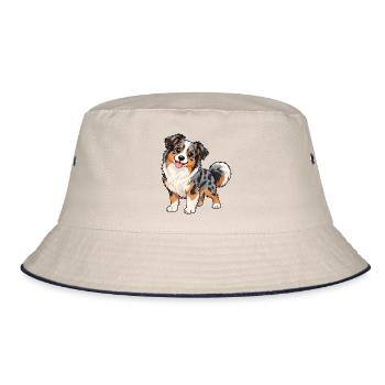Australian Shepherd Kawaii Style – Süßer Hund - Bucket Hat - Natur/Navy - Vorne