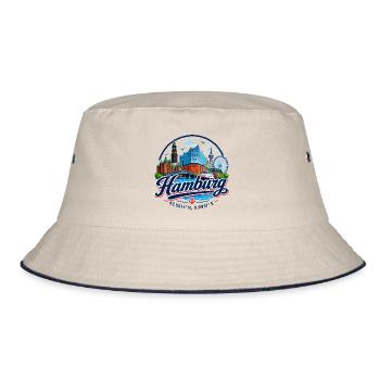 Hamburg Skyline - Sonnenuntergang - Alster - Elbe - Bucket Hat - Natur/Navy - Vorne