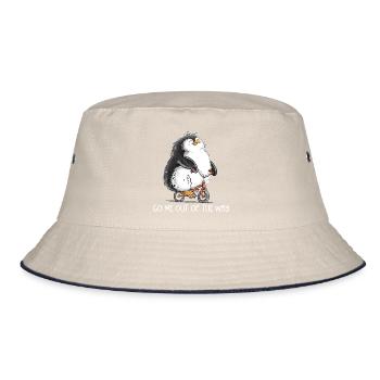 Pinguin Fahrrad Denglisch Spruch Radfahrer Humor - Bucket Hat - Natur/Navy - Vorne