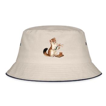 Hermelin mit Draht-Libelle - Bucket Hat - Natur/Navy - Vorne