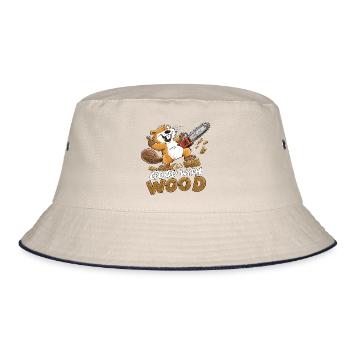 Biber Good With Wood Kettensäge Holzfäller Humor - Bucket Hat - Natur/Navy - Vorne
