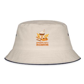 Pumpkin Spice Season with Coffee, Cake, Leaves - Bucket Hat - ecru/navy - Front