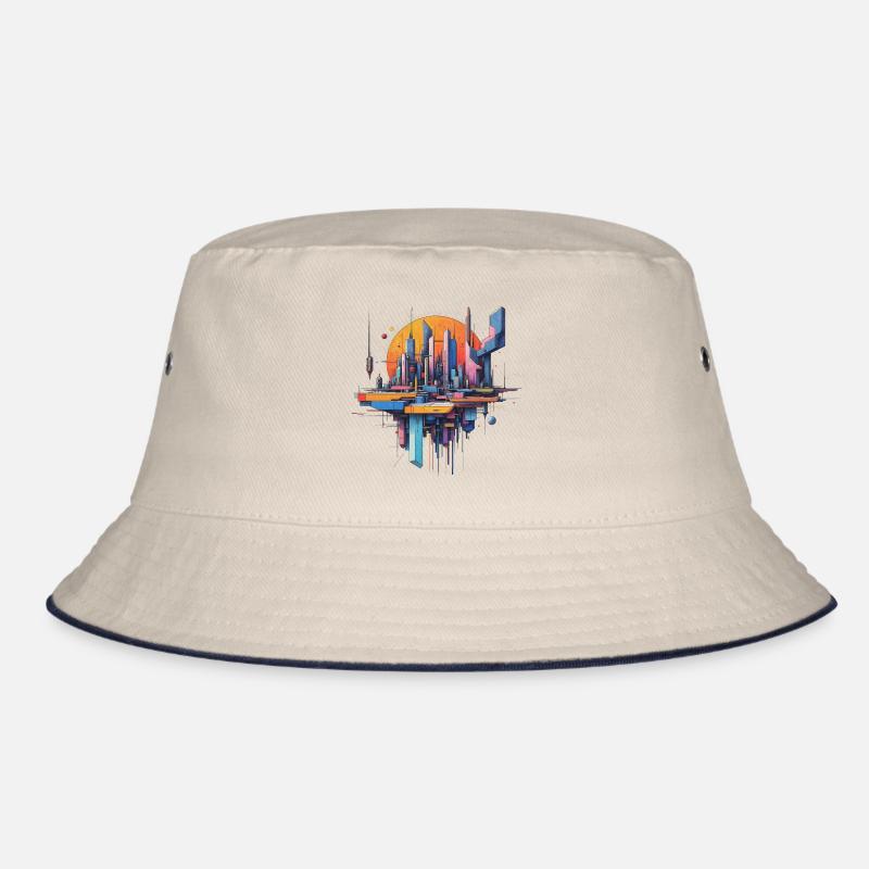 Abstract city with the sun behind it Bucket Hat
