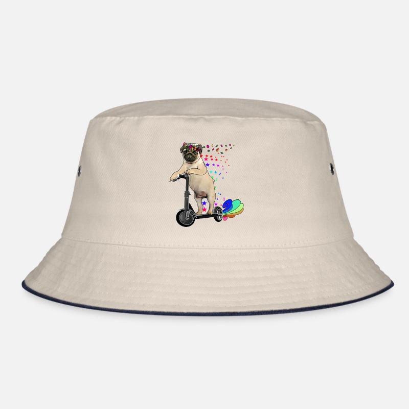 Pug with flower wreath on Escooter Electricscooter Bucket Hat