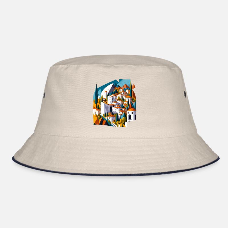 Mediterranes Bergdorf - Bucket Hat - Natur/Navy