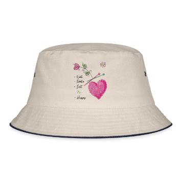 Coeur tricoté avec des fleurs et des aiguilles à tricoter - Bob - blanc cassé/bleu marine - Devant