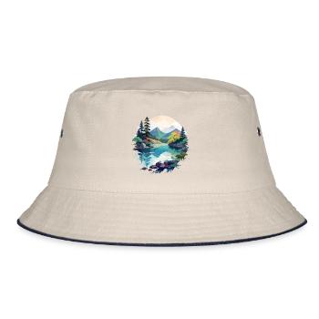 Serene Landscape Calm Tranquil Nature Outdoors - Bucket Hat - ecru/navy - Front