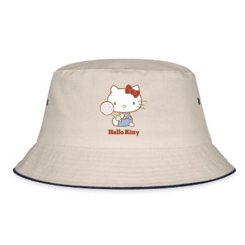 Hello Kitty Mit Einem Lollipop - Bucket Hat - Natur/Navy - Vorne