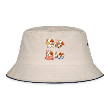 Adorable and Tender Cartoon Puppies - Bucket Hat - ecru/navy - Front