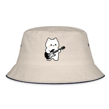 Kawaii Katze mit E-Gitarre Musik Geschenk Musiker - Bucket Hat - Natur/Navy - Vorne