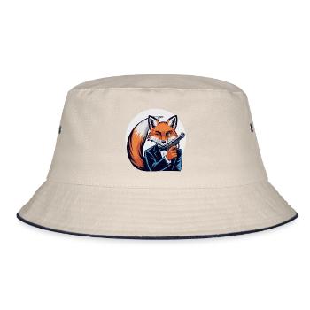 Fuchs im Smoking mit Pistole - Bucket Hat - Natur/Navy - Vorne