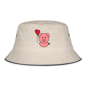 Pigs with heart balloon - Bucket Hat - ecru/navy - Front