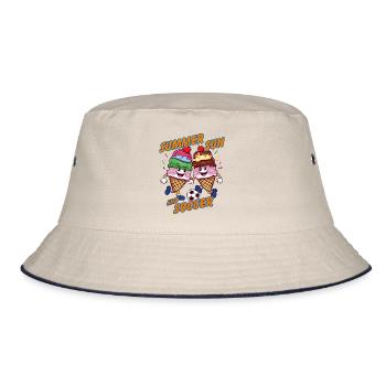 Sommer Sonne Fussball lachende kickende Eistüten - Bucket Hat - Natur/Navy - Vorne