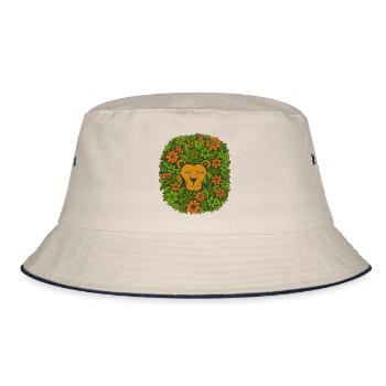 Retro Leo Löwe mit 70er Jahre Blumen - Bucket Hat - Natur/Navy - Vorne