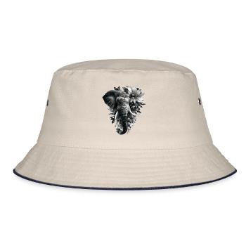 Einfarbiger floraler Elefant - Bucket Hat - Natur/Navy - Vorne