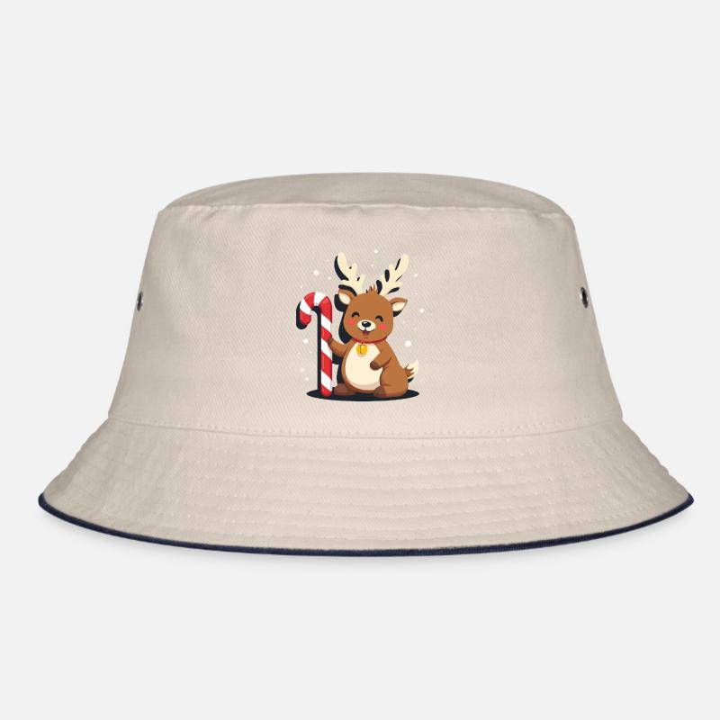 Reindeer with candy cane in winter magic - Bucket Hat - ecru/navy